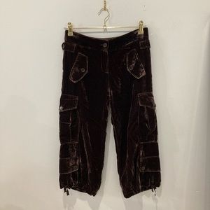 BCBG MAXAZARIA Brown Corduroy Cropped Cargo Baggy Pants Size 0